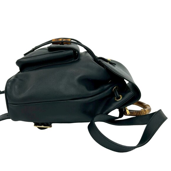 GUCCI (Old Gucci) Vintage Bamboo Leather Backpack Mini Navy Blue ni3-1 - Picture 6 of 10